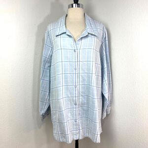 Blair Flannel Womans Cotton Shirt Top 3XL Blue Plaid Long Sleeves Button Front